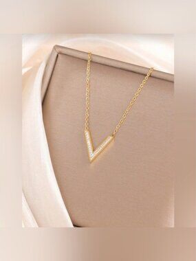 Gold Plated Stainless Steel V-Shaped Pendant Necklace